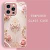 Crystal Bow Pattern Pink Metallic Paint Glass Hard Phone Case For iPhone 17 16 15 14 13 12 11 Pro Max 15 14 Plus 16E 17Air Cover