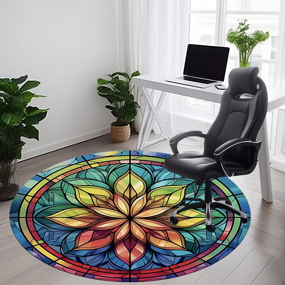 1pc Stained Glass Mandala Office Round Area Rug, Indoor Mat Suitable ForOffice, Under Office Chairs Bedroom Living Room Home Decor, Room Deco q069