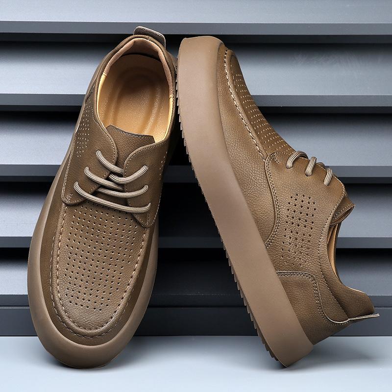 Men's Hole Shoes New Summer Trendy Brand Versatile Leather Thick Baseplate Shoes Men's Hollow Casual Sports Trendy Shoes