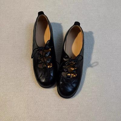 Retro Hollow Handmade Small Leather Shoes Women's 2025 New Shallow Mouth Lace-up British Style Low Heel Round Head Flat-soled Single Shoes