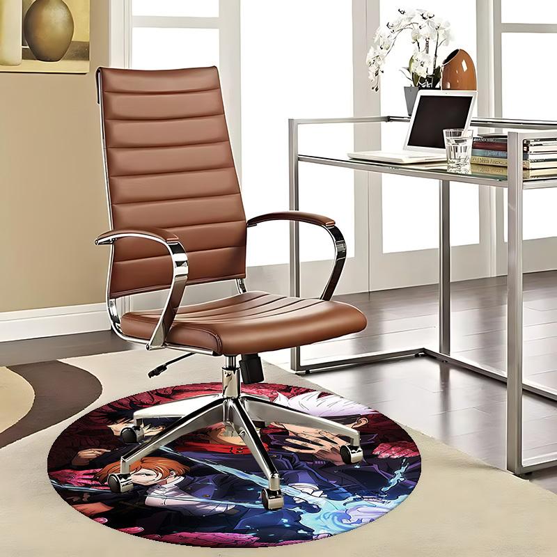 1pc Anime Design Round Carpet - Jujutsu Kaisen Characters for Office Chair Mat, Non-Slip Rug Suitable for Home Decor, Living Room, Bedroom