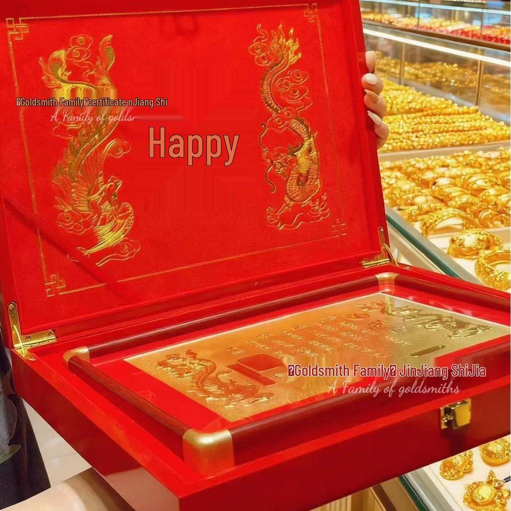 999 Fine Gold Wedding Certificate – Romantic Chinese Engagement & Anniversary Ornament Gift