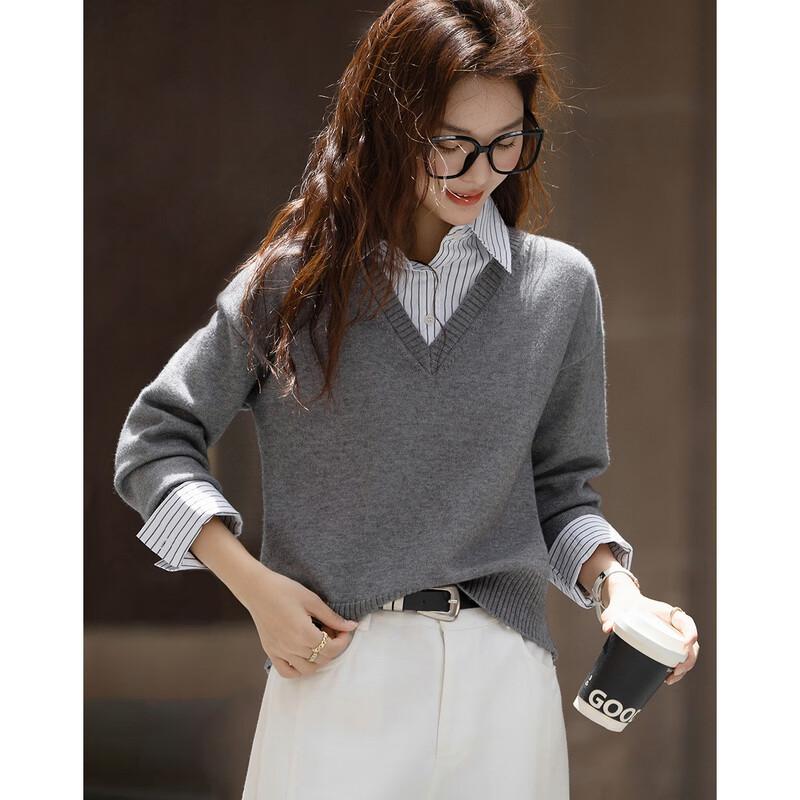 Demana Women's Scholarly Patchwork Lapel Knit Sweater