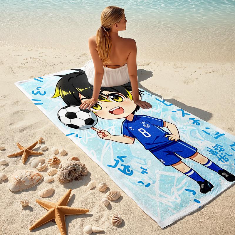 1pc Soccer Player Illustration Cartoon Quick Dry Microfiber Bath Towel for Swimming Surfing Camping Unisex Holiday. SJT7201137
