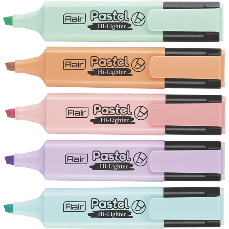 FLAIR Pastel 5 Shades Hi-lighter Pouch Pack | Flexible Line Width | Quick Drying & Smudge Proof Pastel Ink | Non-Toxic I