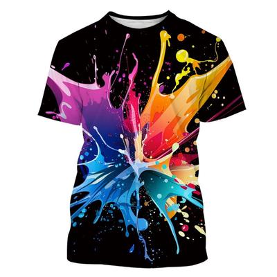 Colorful Splash Ink 3D Printing Cool Casual Street Hip-hop Personalized Short-sleeved T-shirt Tops for Men and Women Kids Tops