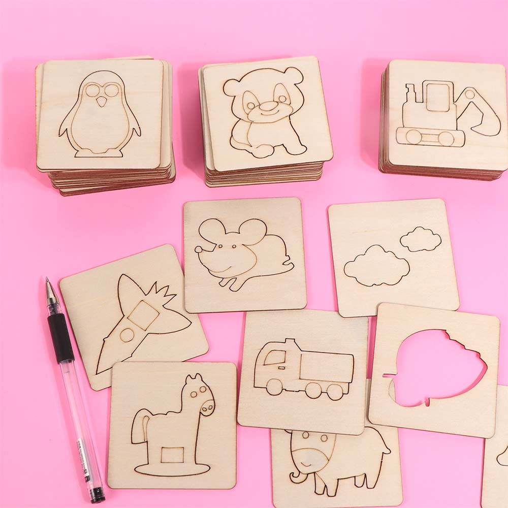 Hollowed Out Template Wooden Painting Stencils Painting Template for 60Pcs/set Children's Gifts