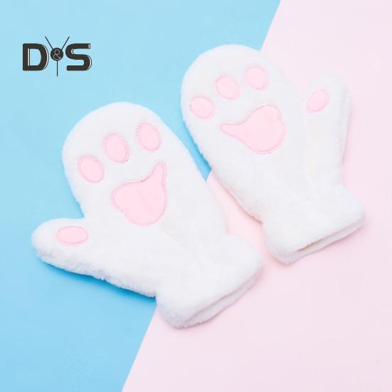 1 Pair Women Winter Mittens Cartoon Cat Paw Shape Thick Plush Anti-slip Heat Retention Outdoor Skiing Cycling Gloves