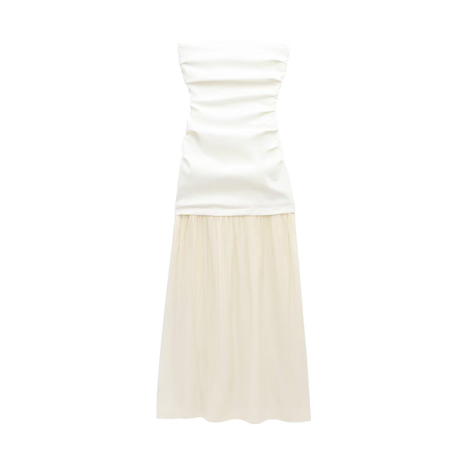

2025 Spring/Summer Women s One-Shoulder Slim Spliced Dress with Wide Hem XS