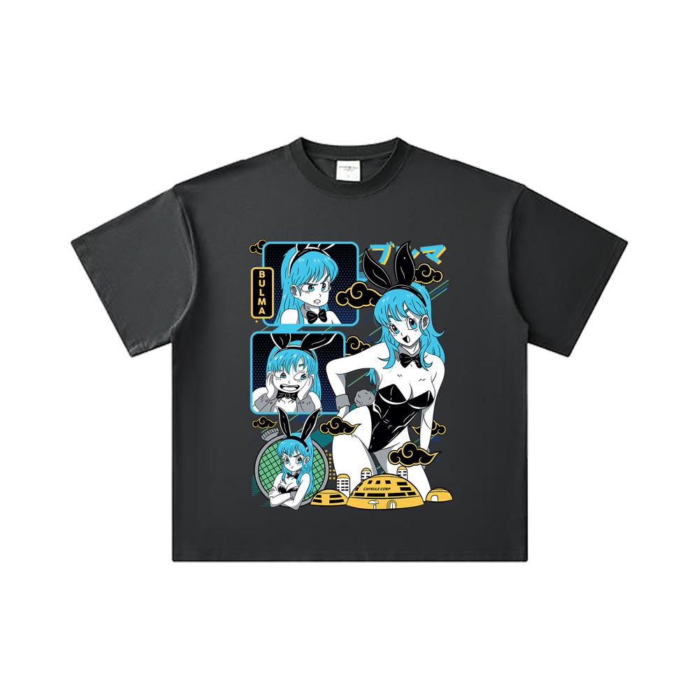 260 GSM Double Yarn 32 Count 100% Cotton Dragon Ball V9 Bulma Print Unisex Heavy Cotton T Shirt