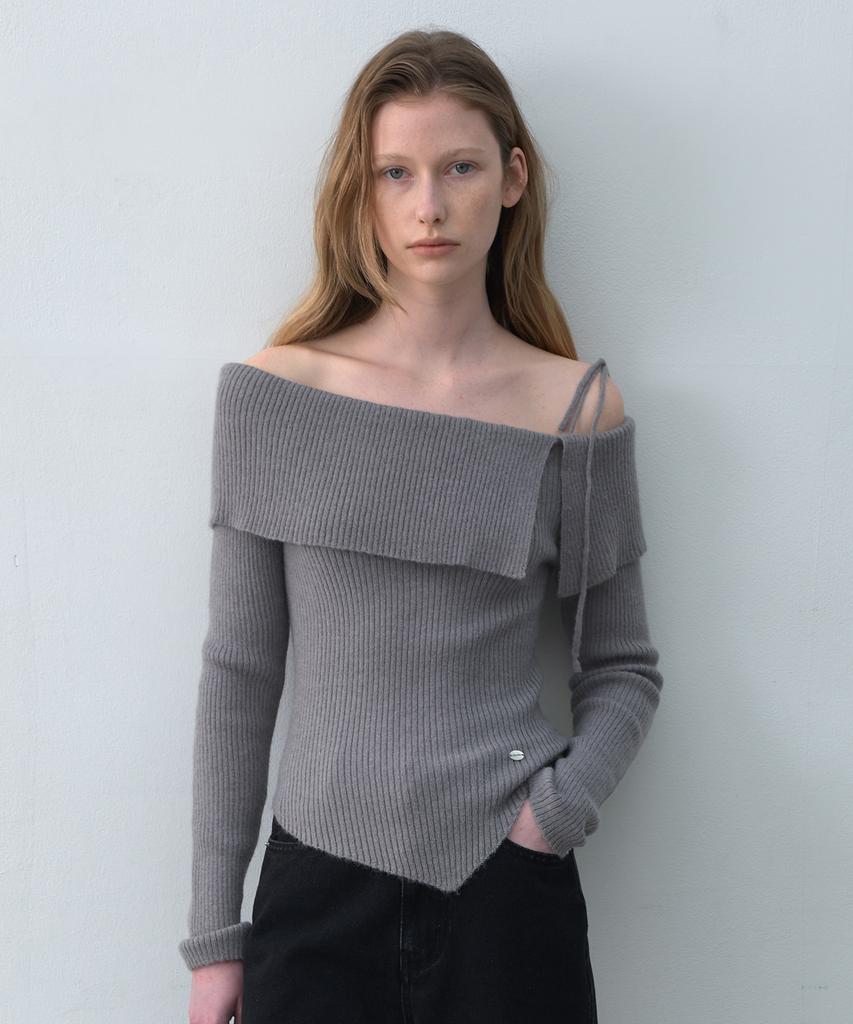 ROLAROLA Mohair Wool Blended Off Shoulder Knit Gray