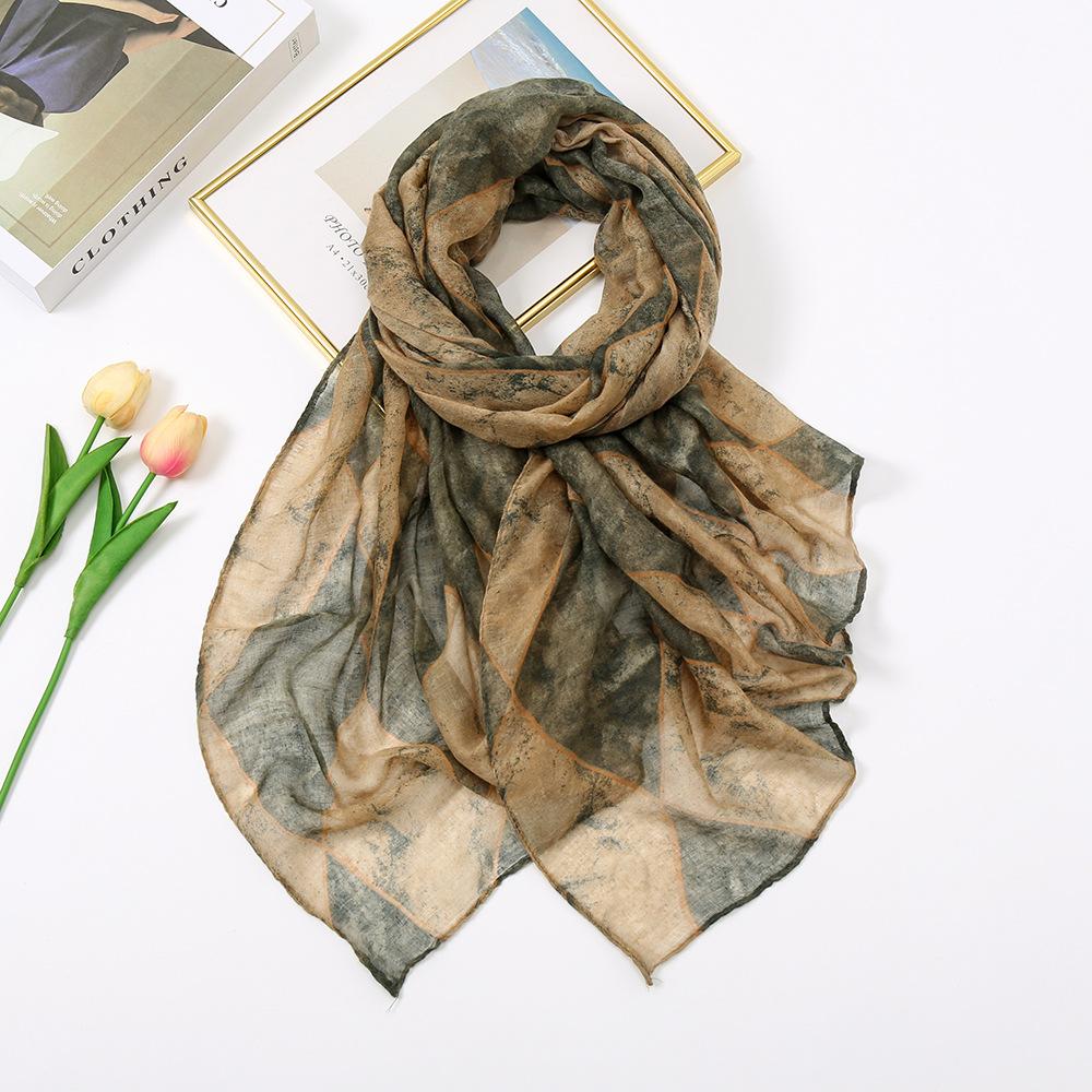 Simple Women Scarves New Geometric Print Voile Girls Scarf Retro Soft Cotton Foulard Viscose Students Female Wrap Shawls