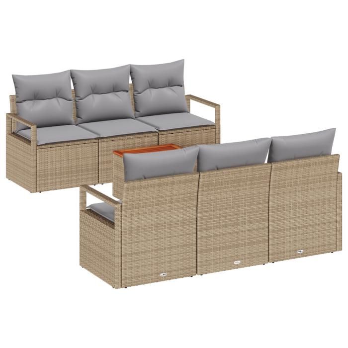 Ensemble de canapé de jardin 7 pièces vidaXL avec coussins beiges en poly rattan acacia, Canapé de jardin 2 places vidaXL 3347651