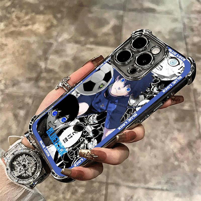 Anime Blue L-Lock Manga Soft Phone Case For iPhone 15 16 17 Air 14 Pro Max 16E Plus 13 12 Mini Plating Anti-Fall Fundas