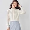 Elegant French Style Beige Chiffon Blouse Women Loose Fit Long Sleeve Shirt With Flattering Cut