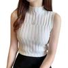 Women Bottoming Vest Solid Color Tops Collar Sleeveless Knitting Half High Slim Fit Tank Tops