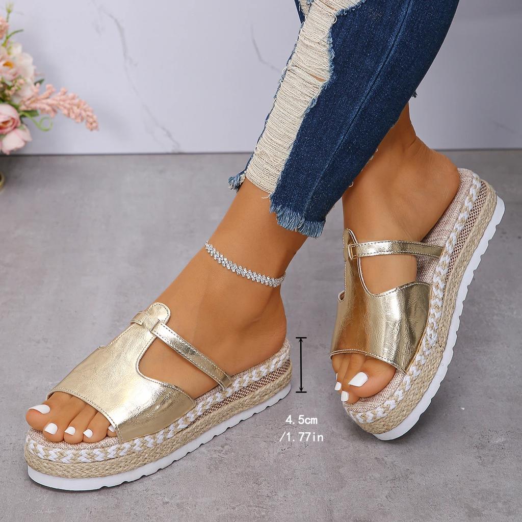 Fashionable Wedge Fish Mouth Women's Sandals Casual Large Size Hemp Rope Bottom Platform Thick Soled Women's Sandals