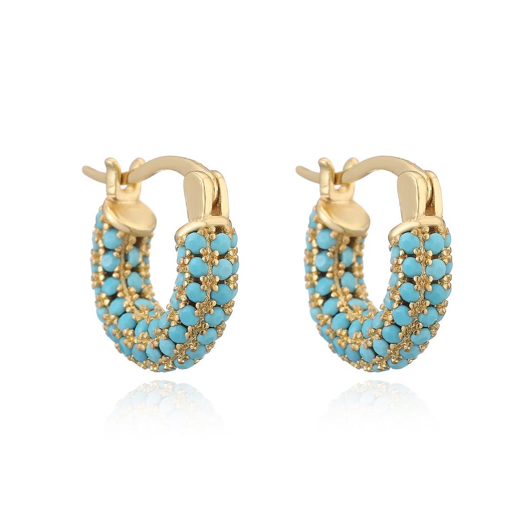 HECHENG,Bohemian Style Colourful U-Shape Zirconia Earrings Women's Fashion Sweet Romantic Style Jewellery Accessories 1 Pair