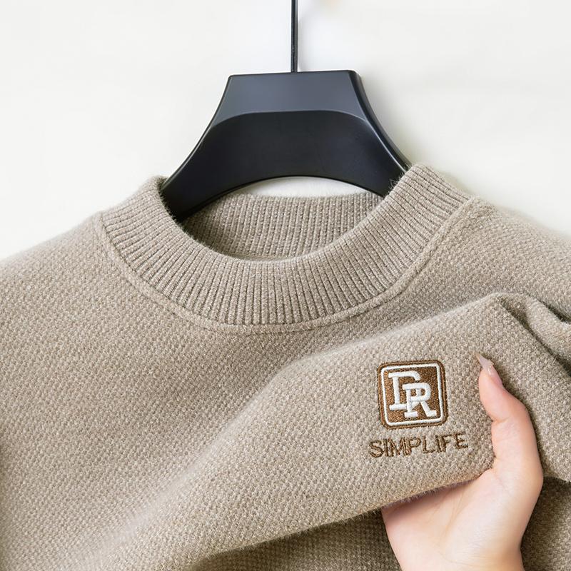 High-Quality Men s O-Neck Pullover One-Piece Fleece Sweater Winter Arrival Embroid Warm Knitwear Leisure Menswear M