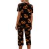 Women Two Piece Halloween Print Lounge Set Short Sleeve Top with Capri Pants Casual Pajama Set for Relaxed Fit