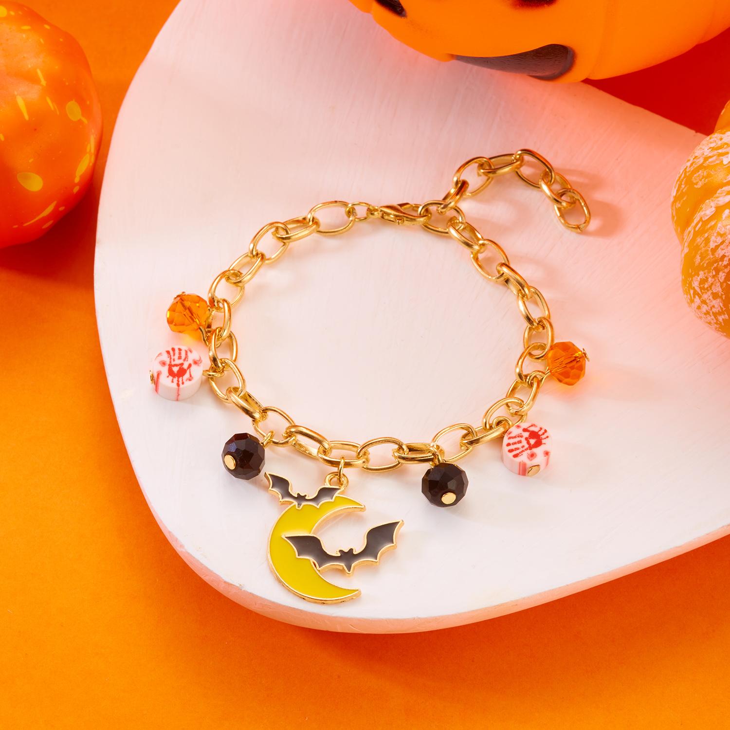 

Halloween Cute Ghost Pumpkin Bat Charm Bracelet for Women Men Gold Color Metal Chain Enamel Bracelet Funny Festival Jewelry Gift