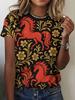 Summer Ethnic Floral 3D Print T-Shirts Women's Streetwear Round Neck Short Sleeve T Shirt Tees Harajuku Y2K Tops Female Clothing
