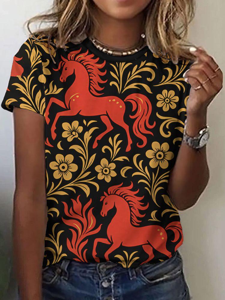 Summer Ethnic Floral 3D Print T-Shirts Women's Streetwear Round Neck Short Sleeve T Shirt Tees Harajuku Y2K Tops Female Clothing