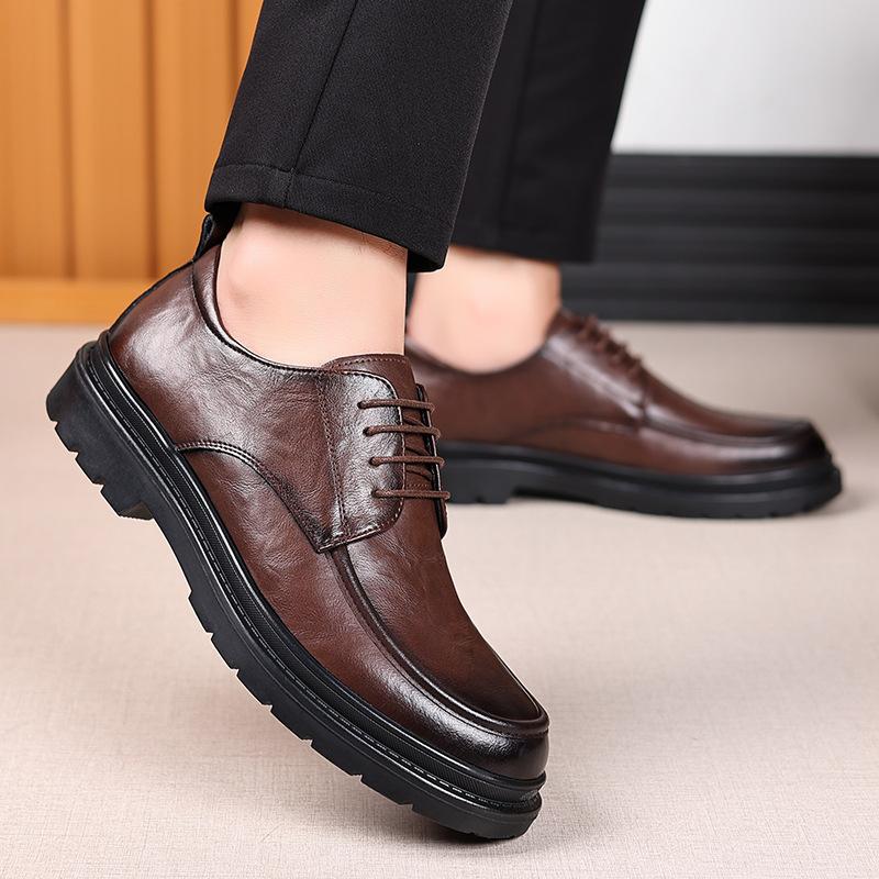 Solid Color Fashion Casual Leather Shoes for Men  Spring Autumn Platform Dress Shoes Male Round Head New Designer Shoe Man