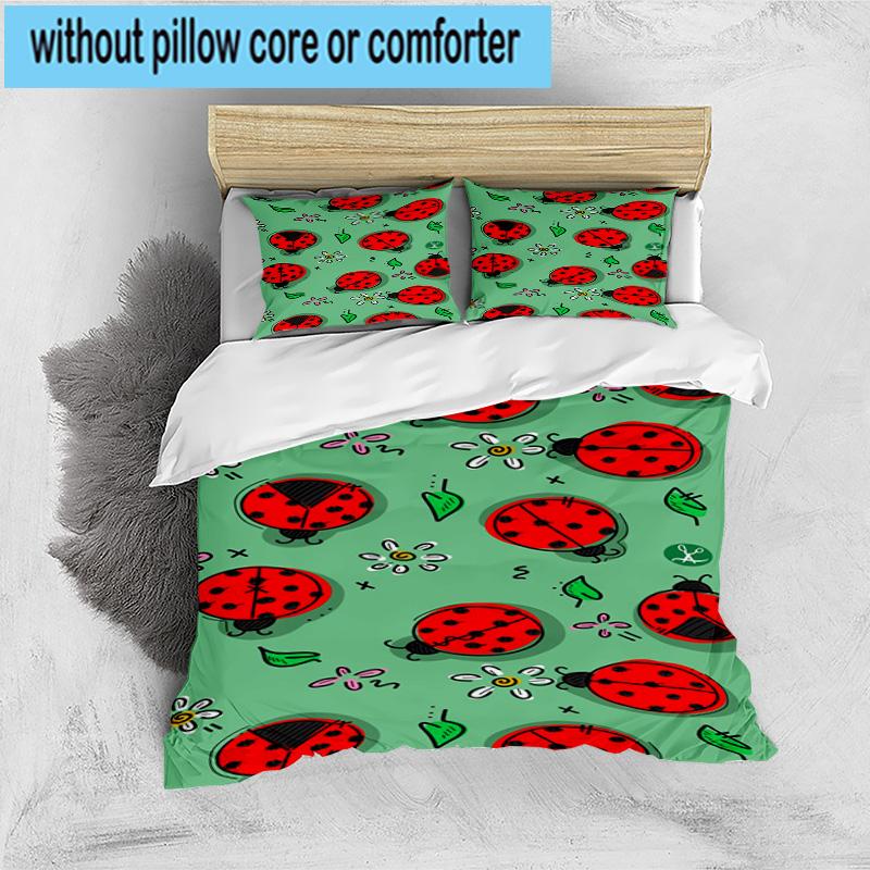 Ladybug Love Heart Pattern 3pcs Bedding,Including 1pc Duvet Cover And 2pcs Pillowcases Perfect for Christmas,Ideal for Bedroom, Dormitory