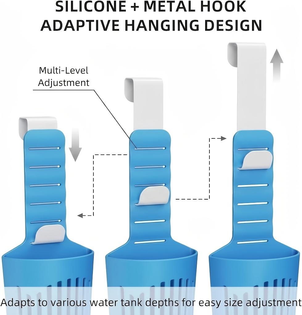 Adjustable Silicone Toilet Tank Holders, Hanging Toilet Tank Cleaning Caddy with Hook Design, Reduce Tank Residues, Rust-Free and Easy To Install