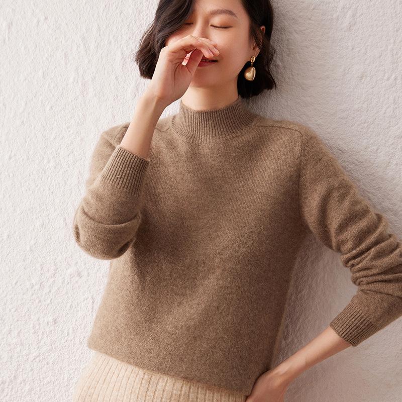 Lekasha Women's Cashmere Knit Sweater: Half-High Collar, Long Sleeves, Ideal Base Layer for Autumn and Winter.