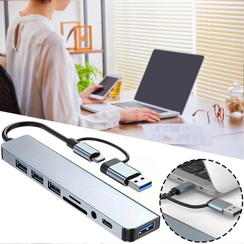 USB C 8 in 2 Multiport Hub Adapter 1 x USB 3.0/3 x USB 2.0 Data Ports/3.5 mm Audios Ports for Phones