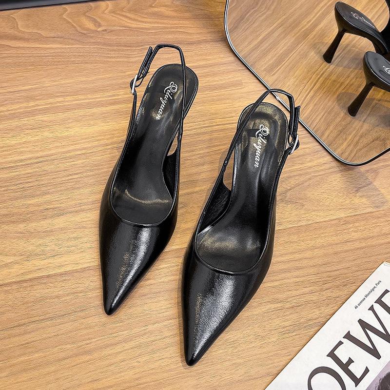 

Босоножки на высоком каблуке с сумкой на носке женские летние женская обувь больших размеров 2025 новые французские остроносые на шпильке пустые туфли 35 чёрный