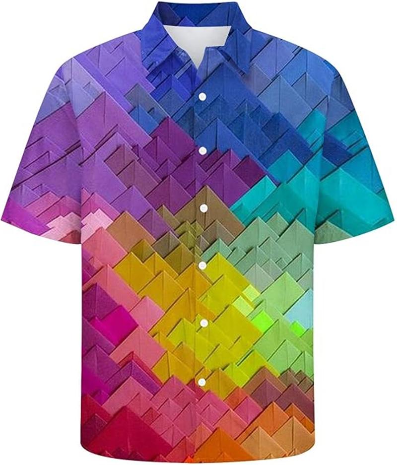 Grafite Astratta Stampa 3D Camicia Hawaiana da Uomo Arcobaleno Estate Stampa a Schizzi di Colore Casual Manica Corta Bottoni Camicie Top
