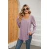 Spring and Autumn Women's Blouse Pleated Square Neck Solid Color Long Sleeve Top