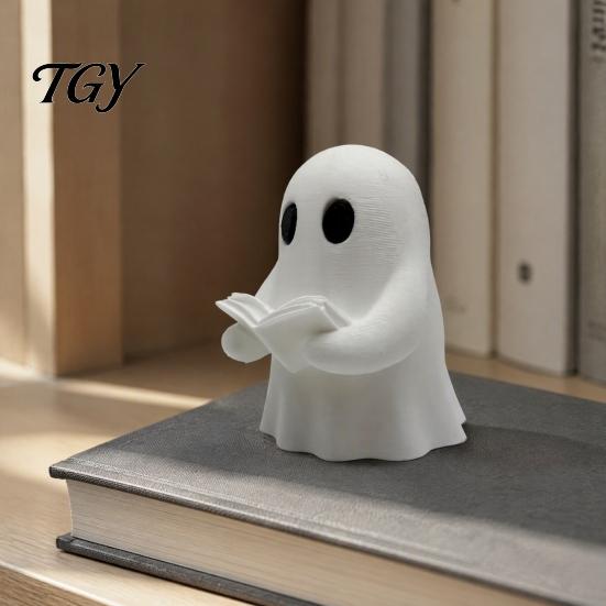 Ghost Reading A Book Statue Halloween Mini Ornament, 3D Printed Cute Little Sturdy Figurines Figurine, Durable PLA Creative Statues for Bookshelves