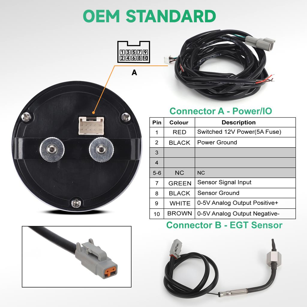 Car Digital Exhaust Gas Temperature EGT gauge 30-0305-ACC 52MM 1800F/1000C thermometer exhaust temp gauge Car Meter With Sensor