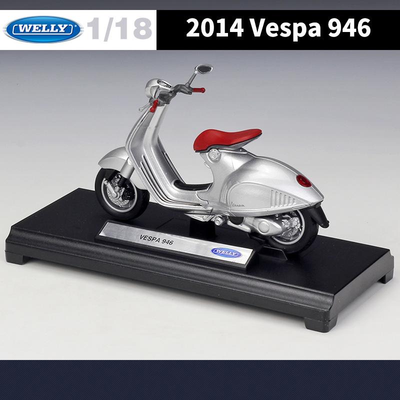 WELLY 1/18 2014 VESPA 946 Motorcycle Model Toy Vehicle Collection Autobike Shork-Absorber Off Road Autocycle Toys Car
