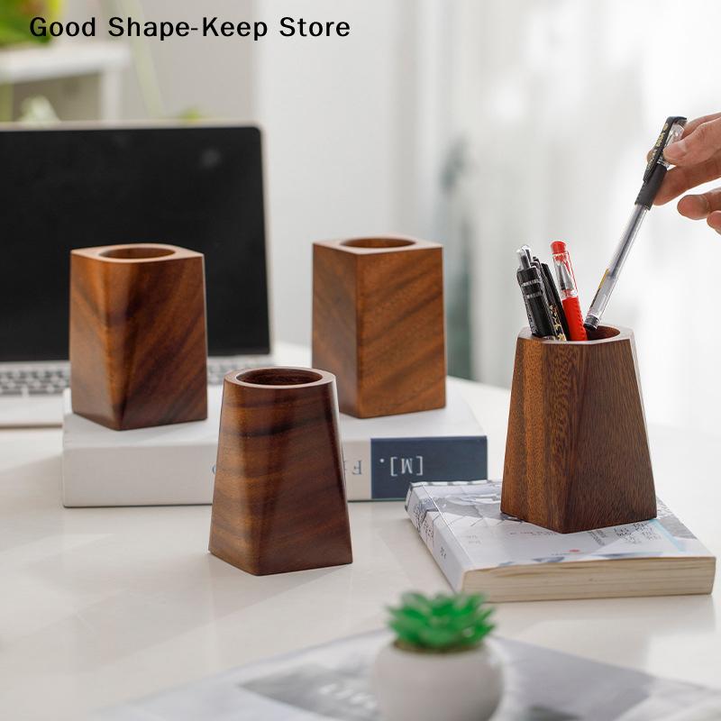 Wooden Desk Accessories Pen Storage Box Black Walnut Pen Holder Polishing Design Desktop Storage Supplies Walnut Pen Holder