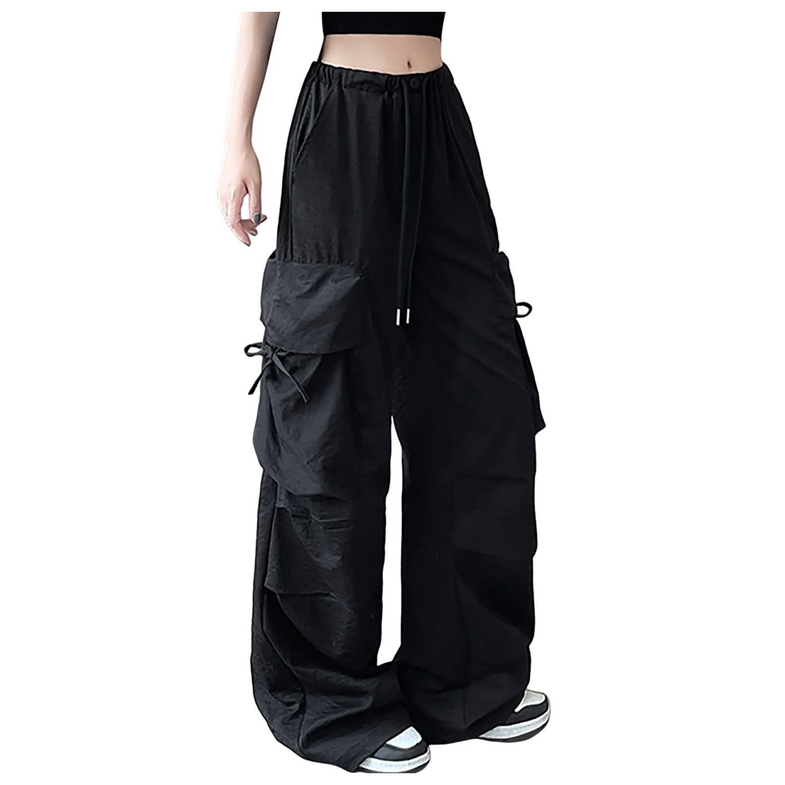 

Women s Color Casual Pants Elastic Waist Sprort Pants With Pockets S чорний