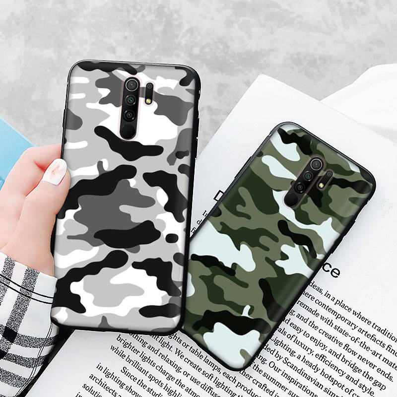 Black Case for Xiaomi Redmi 13C Note 9 iPhone XR 7 8 14 15 11 12 13 X XS Pro Max Samsung A25 S23 S24 FE Ultra Plus Camouflage Fashion Pattern