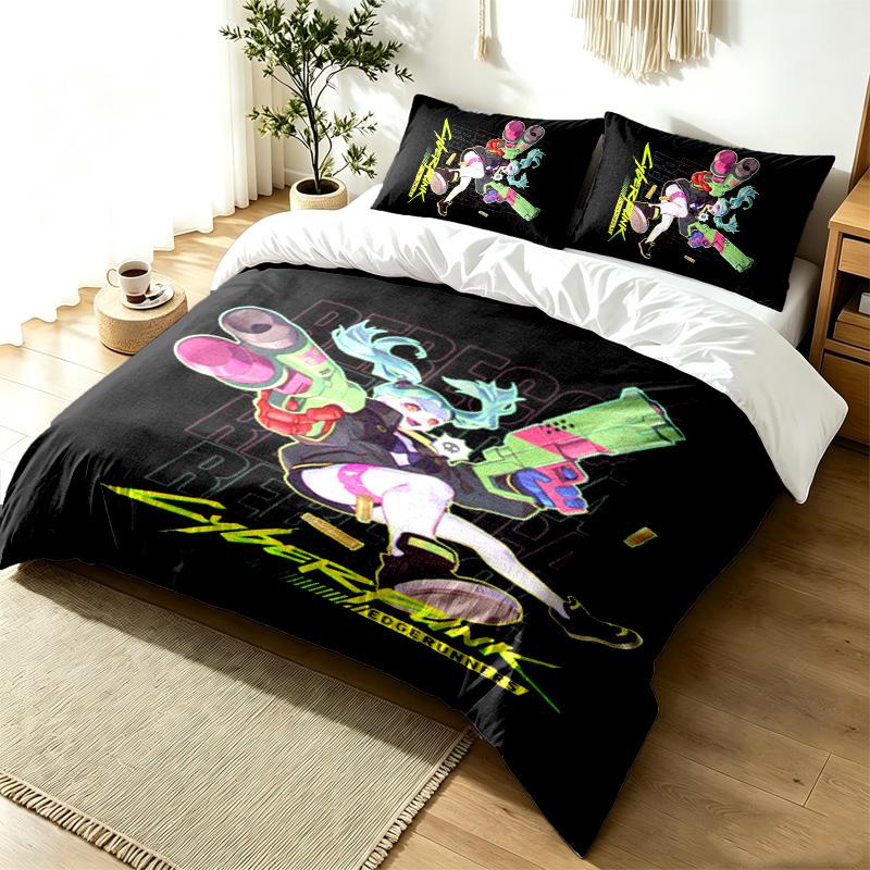Cyberpunk Edgerunners 3pc Duvet Cover Set Simple Modern Bedding Set Wrinkle Resistant Soft Fabric All Season Use a perfect gift