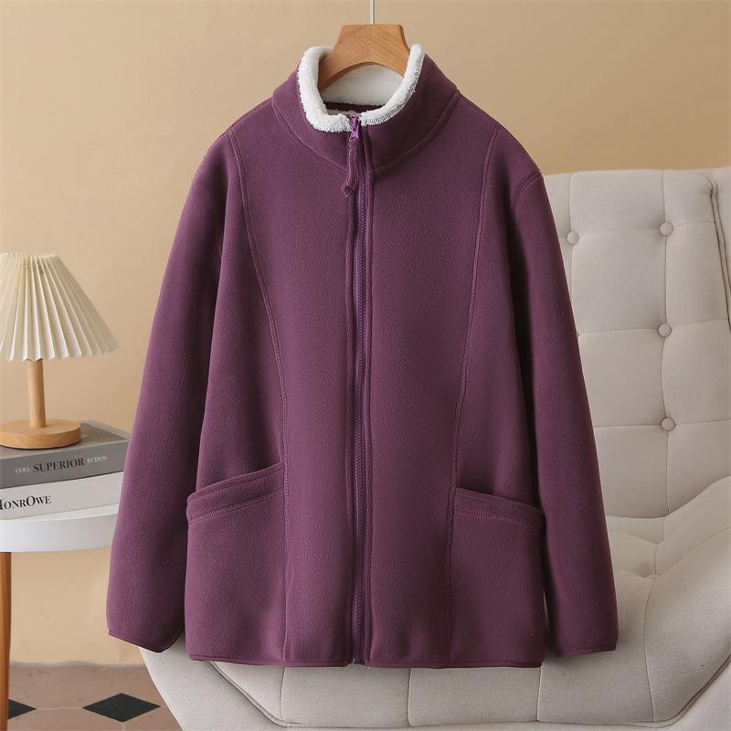 

2025 Autumn/Winter Women s Plus Size Thick Fleece-Lined Stand-Up Collar Cardigan. 4XL