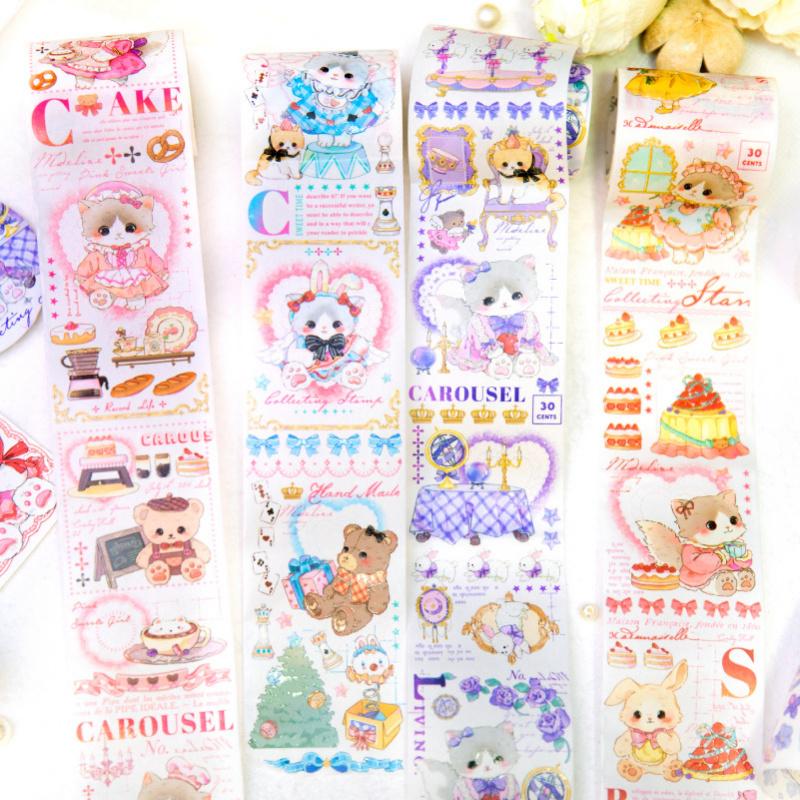 1 Roll Cute Cartoon Bear Cat Washi Tape Stickers Kawaii Animal DIY Scrapbook Journal Decorative Tape Stickers