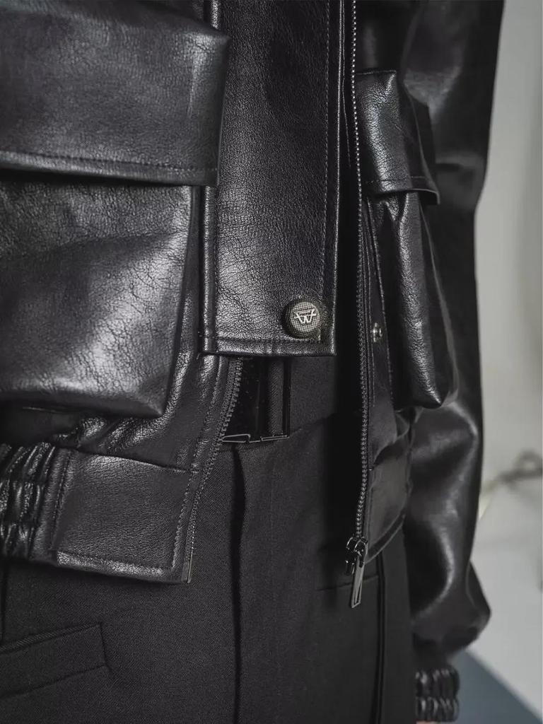 2024 Autumn/Winter Trendy Korean-Style 3D-Cut Casual Leather Jacket