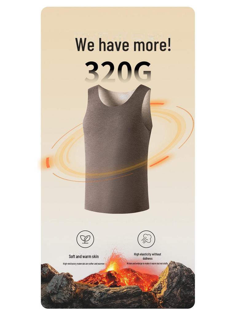 Plus Size Autumn/Winter Men's Warm Seamless Velvet Vest - Sleeveless Tee