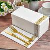 50PCS Rose Linen Feel Napkins with Built-in Flatware Pocket, Disposable Guest Pre-folded Paper Towels For Wedding Engagement