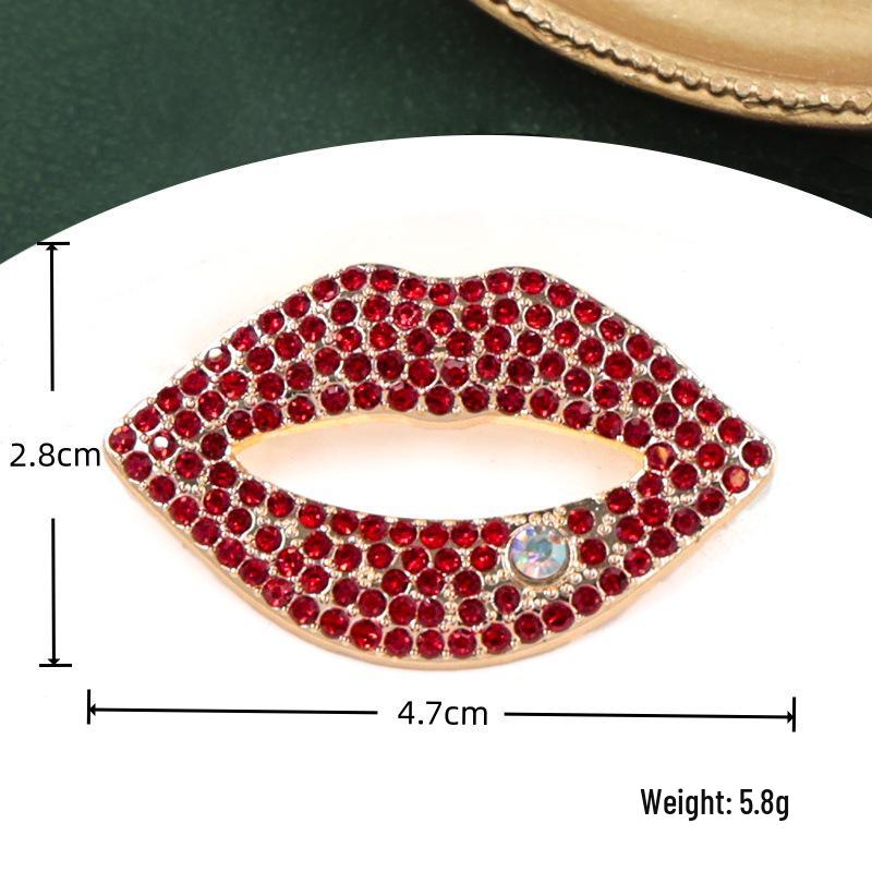 Red Lips Rose Rhinestone Brooch - Heart Design for Clothing