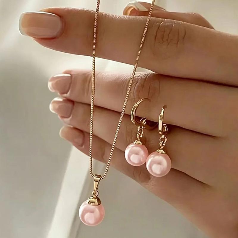 Gold Plated Faux Pearl Jewelry Set With Dainty Pendant Necklace And Drop Earrings Perfect For Daily Wear Date And Gifting