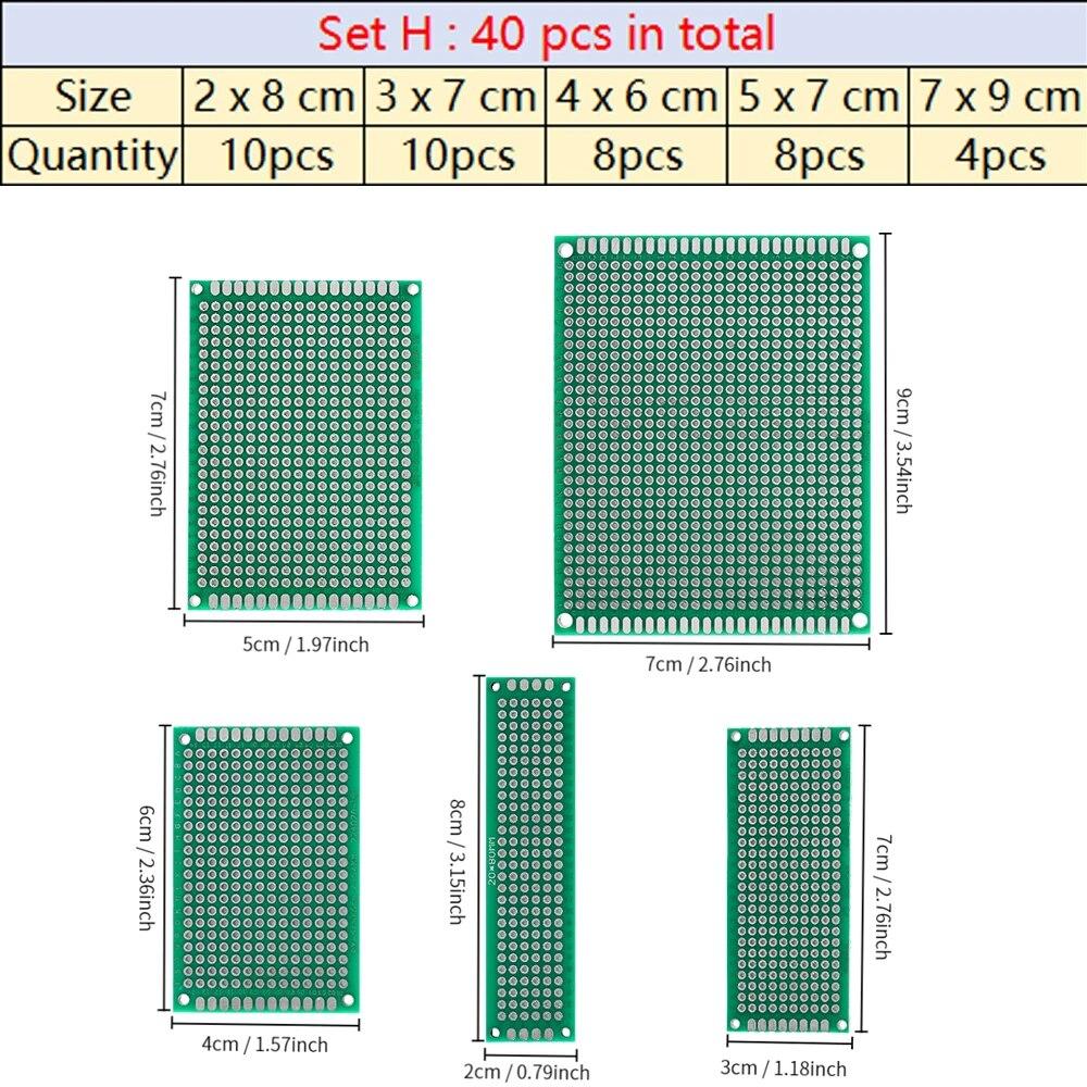 4-40 buc. Circuit PCB universal Protoboard Placă dublu față 2x8 3x7 4x6 5x7 7x9CM Stripboard Placă de prototipare Kit electronic DIY